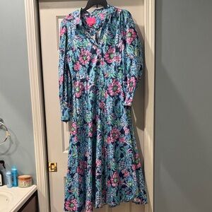 Lilly Pulitzer Vibrant Blue and Pink Long Sleeve Dress
